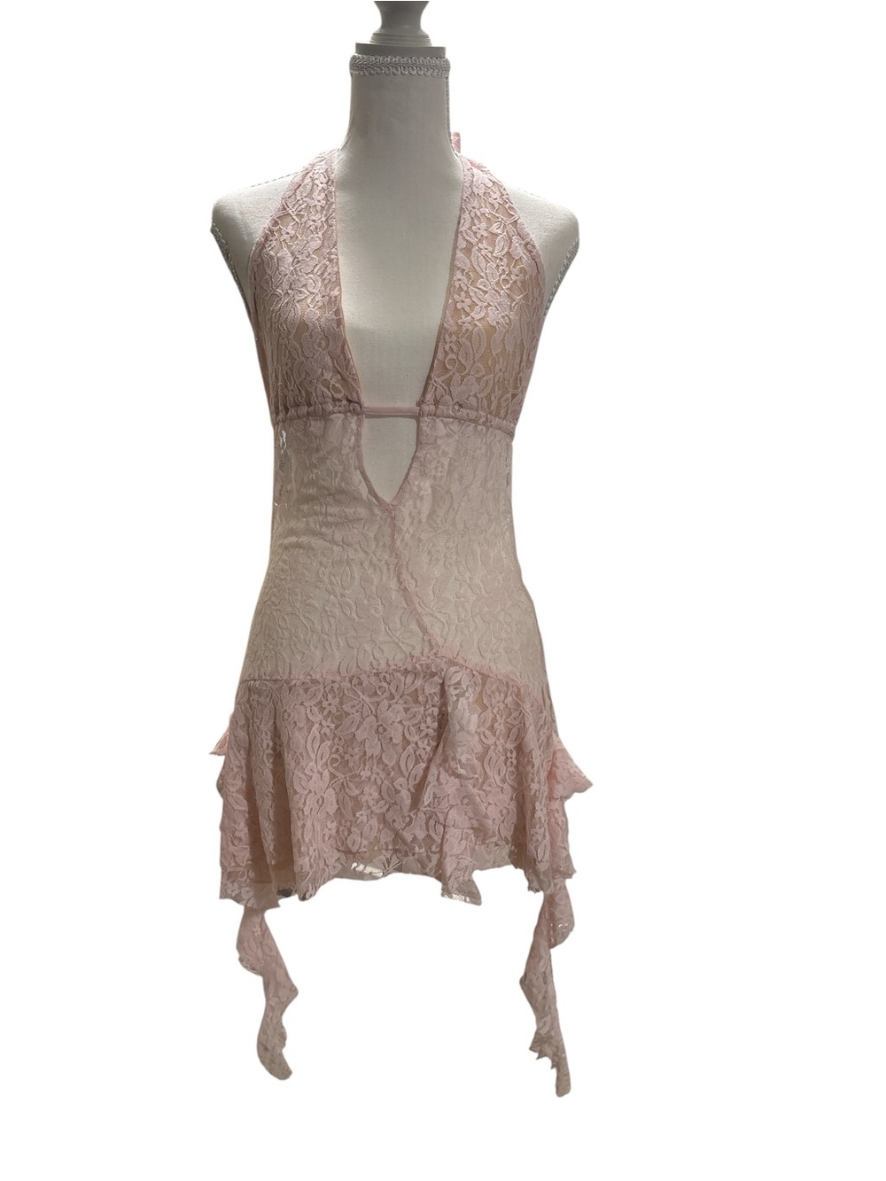 I.AM.GIA Sheer Lace Halter Dress in Blush Large